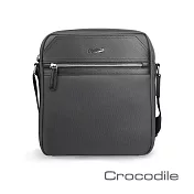 【Crocodile】鱷魚皮件 Wind 2.0系列 布配皮 防潑水 直式斜背包 男包 側背包-0104-08002 黑色