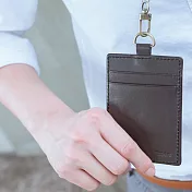 真皮革-魅力黑,直式悠遊識別卡夾 識別證 識別證套 票卡夾 工作證套(附牛皮掛繩) 皮繩顏色-魅力黑