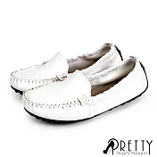 【Pretty】女 休閒鞋 莫卡辛 便鞋 素面 按摩顆粒 乳膠氣墊 平底 台灣製 JP23.5 白色