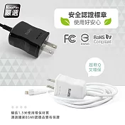 【KooPin】高效能超急速2.4A一體成型插座充電線1.5M (Lightning) 優雅白