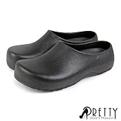 【Pretty】男女 廚師鞋 工作鞋 雨鞋 一體成型 防水 平底 臺灣製 JP23 黑色
