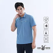 【遊遍天下】男款抗UV吸濕排汗機能格紋POLO衫(GS1015) M 水藍