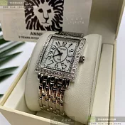 ANNE KLEIN安妮克萊恩精品錶,編號：AN00633,28mm, 32mm方形銀精鋼錶殼白色錶盤精鋼深黑色錶帶