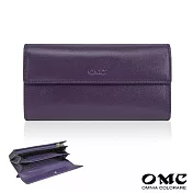 【OMC】8卡2照原皮仕女L型拉鍊長夾- 紫色