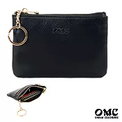 【OMC】義大利植鞣革3卡位牛皮零錢包- 黑色