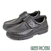 【GREEN PHOENIX】男 商務皮鞋 休閒皮鞋 簡約 素面 沾黏式 全真皮 厚底 EU41 黑色