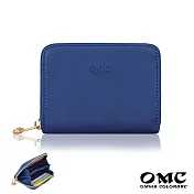 【OMC】義大利植鞣革7卡位牛皮卡片零錢包- 天藍
