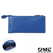 【OMC】義大利植鞣革6卡1照薄款拉鍊牛皮長夾- 藍色