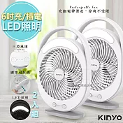 【KINYO】充插兩用６吋USB風扇DC扇/循環扇桌扇立扇(UF-890)風罩易拆洗(2入組)