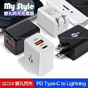 MyStyle Mini迷你系列 PD快充 Type-C+QC3.0 雙孔急速充電器 白