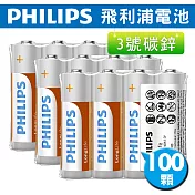 【PHILIPS 飛利浦】3號碳鋅電池(100顆)
