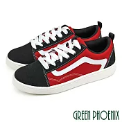 【GREEN PHOENIX】男 休閒鞋 板鞋 街頭風 雙色 拼接 綁帶 平底 JP26.5 黑紅