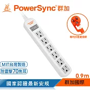 群加 PowerSync 直立式1開6插防雷擊抗搖擺延長線/白色/0.9M(TS6ZW009)