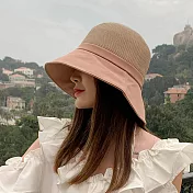 【Emi 艾迷】春夏新款防曬雙材質大帽沿遮陽帽草帽 粉色