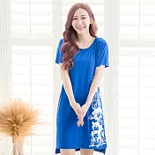 【Wonderland】漫畫風居家休閒洋裝 L 藍色