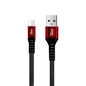 〈iSee〉Micro-B鋁合金扁平菱格紋充電/資料傳輸線1米(IS-C66) 紅色