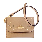 COACH 繁星鉚釘PVC皮革按釦手掛零錢包/卡片夾-裸色