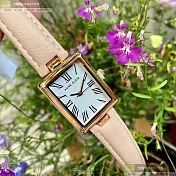ANNE KLEIN安妮克萊恩精品錶,編號：AN00508,18mm, 22mm方形玫瑰金精鋼錶殼白色錶盤真皮皮革粉紅錶帶