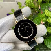ANNE KLEIN安妮克萊恩精品錶,編號：AN00222,28mm圓形金色精鋼錶殼黑色錶盤精鋼, 琺瑯深黑色錶帶