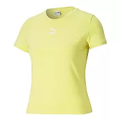 PUMA 流行系列Classics貼身短袖T恤 女 短袖上衣 黃色 S 黃色