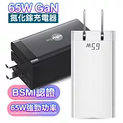 MyStyle 65W GaN氮化鎵三孔極速充電器 筆電平板手機共用的快充充電器 白