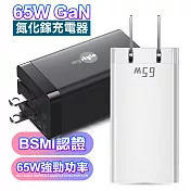 MyStyle 65W GaN氮化鎵三孔極速充電器 筆電平板手機共用的快充充電器 黑