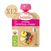 法國Babybio 生機蘋果藍莓草莓纖果泥12包組