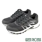 【GREEN PHOENIX】男 運動鞋 休閒鞋 綁帶 撞色 漸層 透氣 網布 JP25.5 黑色