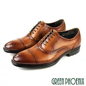 【GREEN PHOENIX】男 紳士皮鞋 商務皮鞋 牛津鞋 橫飾 布洛克 雕花 全真皮 EU39 棕色