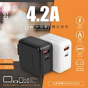 【EZGO】30W PD+QC全相容極速充電器/筆電可充(Type-C/USB-A) 黑色