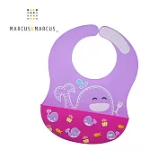 【MARCUS＆MARCUS】動物樂園大口袋寬版矽膠立體圍兜-鯨魚