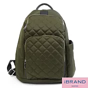 iBrand 率性菱格紋後開式防盜尼龍後揹包(M)- 軍綠色