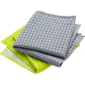 《KitchenCraft》雙面洗碗抹布2入 | 廚房抹布 清潔布 擦拭布 - 格紋綠灰