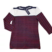 TOMMY HILFIGER 寬領橫條紋背後假釦七分袖厚版上衣 S
