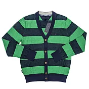 TOMMY HILFIGER 拚色條紋開襟針織毛衣外套 M 綠