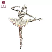 BILLY KING 貝麗晶 【天鵝湖芭蕾舞者系列-39】(BK239-白) 抬腳芭蕾舞者胸針-白鑽