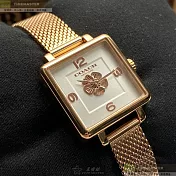 COACH蔻馳精品錶,編號：CH00040,22mm方形玫瑰金精鋼錶殼白色錶盤米蘭玫瑰金色錶帶