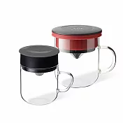 【PO:Selected】丹麥2入組手沖咖啡(咖啡玻璃杯350ml-黑紅)+(咖啡玻璃杯240ml-灰)