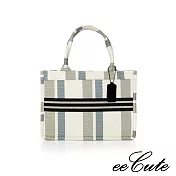 【eeCute】編織質感手提肩背托特包(中款) 雅緻白