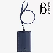 BAGMIO authentic 系列牛皮4卡三折式短夾(附皮背帶)-午夜藍