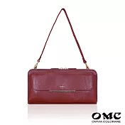 【OMC】義大利植鞣革馬鬃紋收納式兩用牛皮手拿包- 棗紅