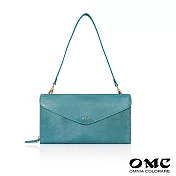 【OMC】義大利植鞣革馬鬃紋信封式兩用牛皮手拿包- 土耳其藍