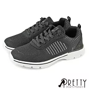 【Pretty】女 休閒鞋 運動鞋 雙色 飛線編織 線條感 綁帶 平底 JP23 黑色