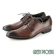 【GREEN PHOENIX】男 紳士皮鞋 商務皮鞋 牛津鞋 漸層 渲染 雕花 全真皮 EU39 深咖色