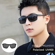 【SUNS】時尚TR90輕量寶麗來偏光太陽眼鏡 方框男款墨鏡 防眩光 抗UV400 9159 亮黑框灰片