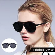 【SUNS】時尚TR90輕量寶麗來偏光太陽眼鏡 時尚飛行員 防眩光 抗UV400 9161 亮黑框灰片