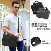 15.6吋 商務輕便款 洽公/日常/旅行 USB充電防震大容量 手提肩背兩用平板筆電公事包 MacBook Air 俐落黑