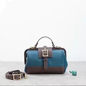 Be Two 手工皮件 ∣ 圓筒口金包 【湖水藍拼接深咖牛皮】