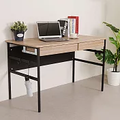 《Homelike》瑞比120cm附掛勾書桌(附抽屜x2)-原木色 辦公桌 工作桌 書桌 電腦桌
