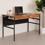 《Homelike》瑞比120cm附掛勾書桌(附抽屜x2)-柚木色 辦公桌 工作桌 書桌 電腦桌